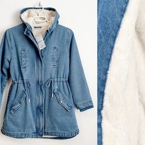 🧸 *NWT* Verbaudet denim teddy faux fur girl jacket coat Sz.12